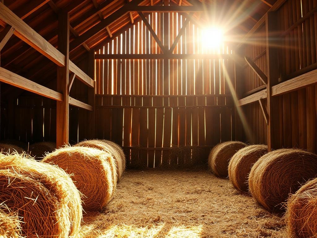 Sunlight streaming into the hay barn
